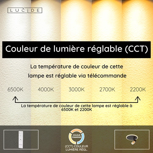 Lucide EVERINA - Plafonnier - Ø 23 cm - LED Dim. - CCT - 2200K/6500K - Noir | Essential - USP